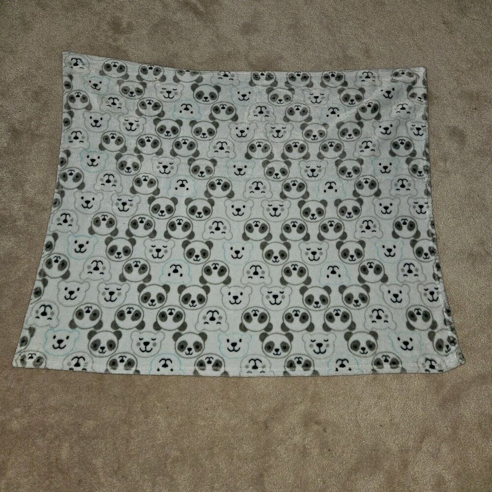 Baby Starters Baby Blanket Panda Bear Polar Bear Heads Gray White Blue 30" x 36" - Picture 3 of 5